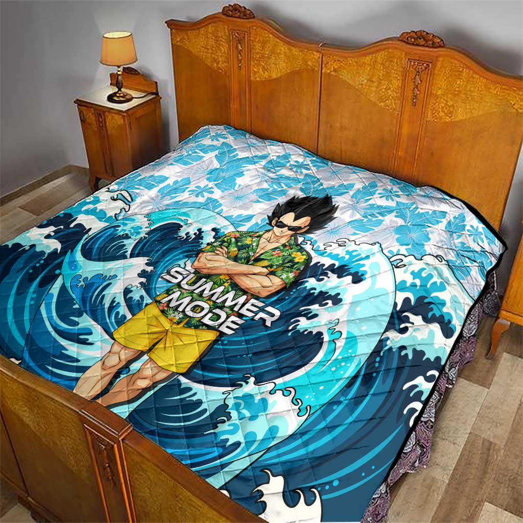 Vegeta Dragon Ball Summer Theme Quilt with Hawaiian Shirt Sunglasses Shenron and Ocean Wave Background - The Mazicc