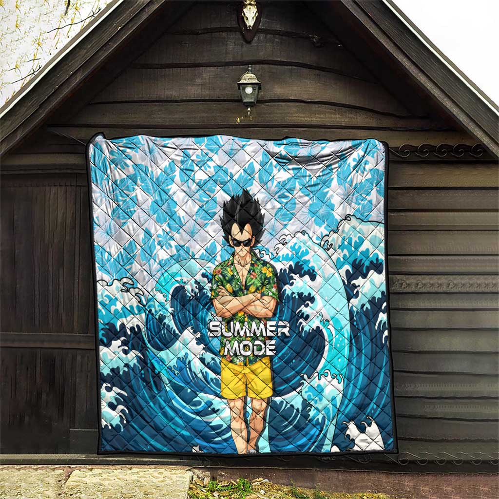Vegeta Dragon Ball Summer Theme Quilt with Hawaiian Shirt Sunglasses Shenron and Ocean Wave Background - The Mazicc