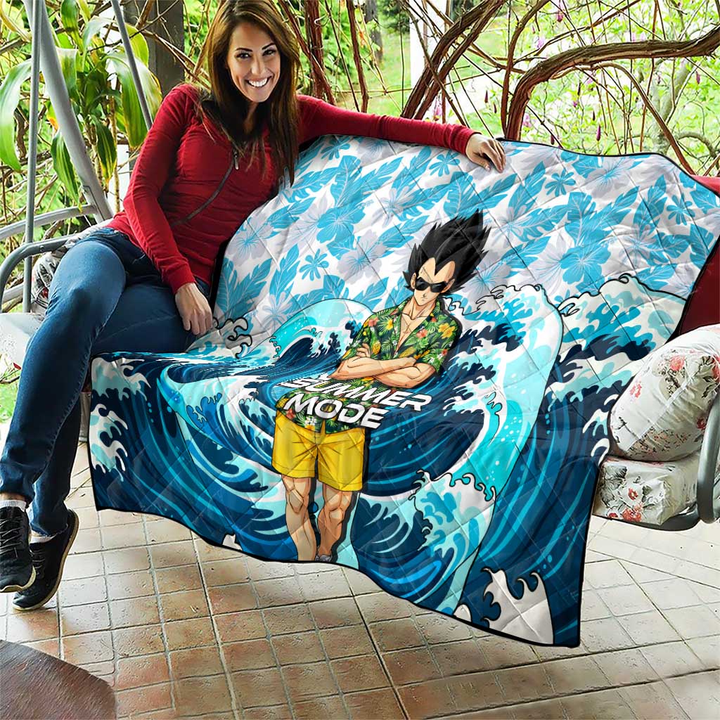 Vegeta Dragon Ball Summer Theme Quilt with Hawaiian Shirt Sunglasses Shenron and Ocean Wave Background - The Mazicc