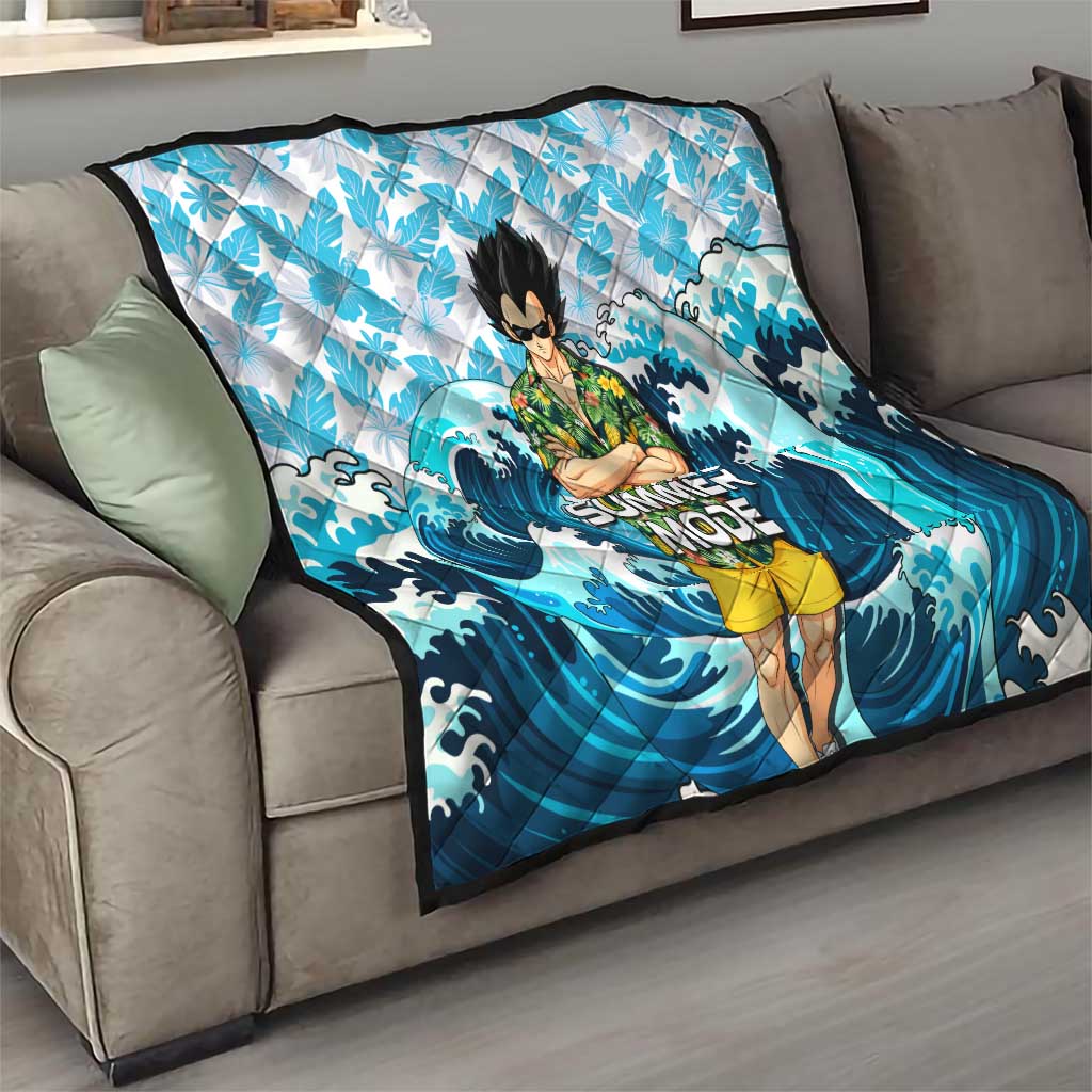 Vegeta Dragon Ball Summer Theme Quilt with Hawaiian Shirt Sunglasses Shenron and Ocean Wave Background - The Mazicc