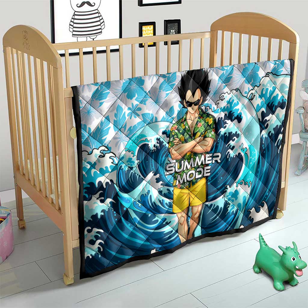 Vegeta Dragon Ball Summer Theme Quilt with Hawaiian Shirt Sunglasses Shenron and Ocean Wave Background - The Mazicc