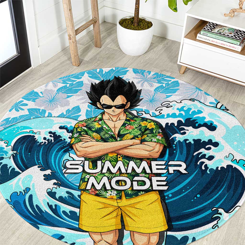 Vegeta Dragon Ball Summer Theme Round Carpet with Hawaiian Shirt Sunglasses Shenron and Ocean Wave Background - The Mazicc