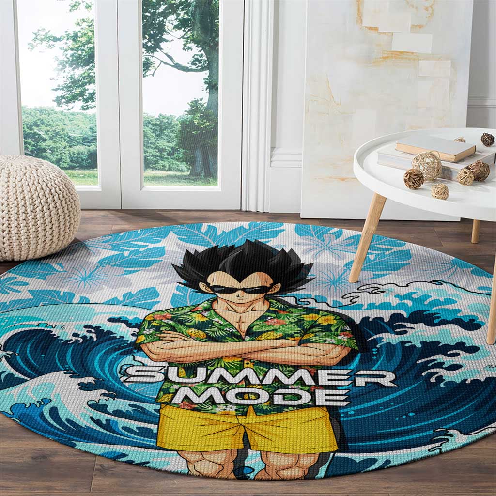 Vegeta Dragon Ball Summer Theme Round Carpet with Hawaiian Shirt Sunglasses Shenron and Ocean Wave Background - The Mazicc