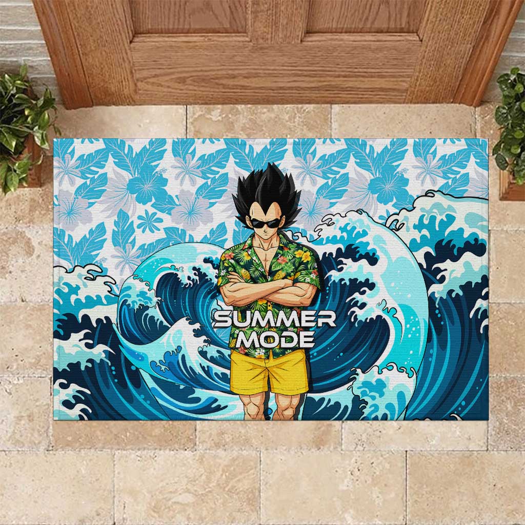 Vegeta Dragon Ball Summer Theme Rubber Doormat with Hawaiian Shirt Sunglasses Shenron and Ocean Wave Background - The Mazicc