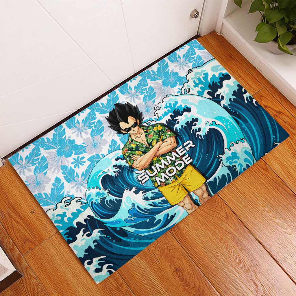 Vegeta Dragon Ball Summer Theme Rubber Doormat with Hawaiian Shirt Sunglasses Shenron and Ocean Wave Background - The Mazicc