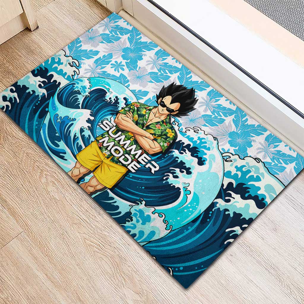 Vegeta Dragon Ball Summer Theme Rubber Doormat with Hawaiian Shirt Sunglasses Shenron and Ocean Wave Background - The Mazicc