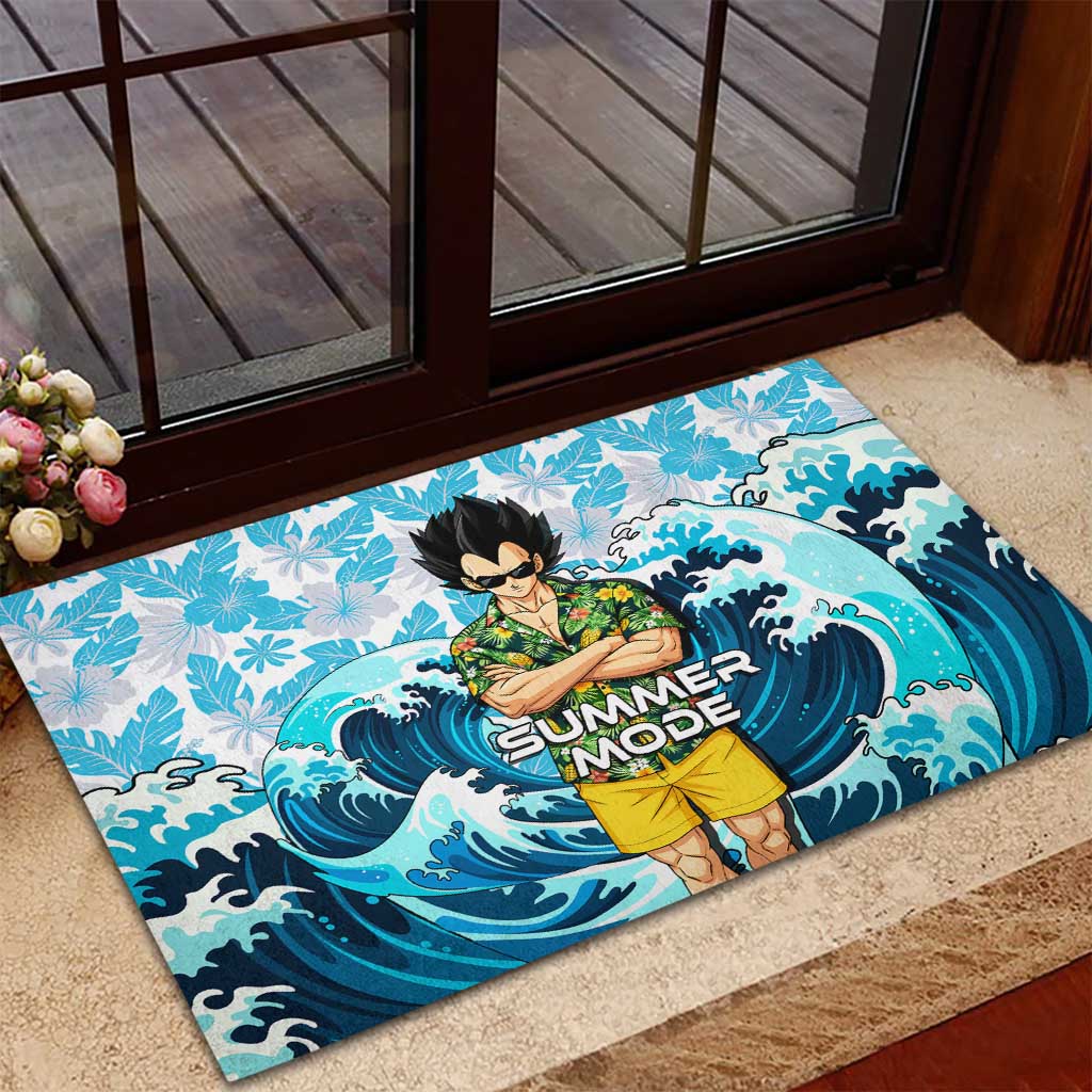 Vegeta Dragon Ball Summer Theme Rubber Doormat with Hawaiian Shirt Sunglasses Shenron and Ocean Wave Background - The Mazicc