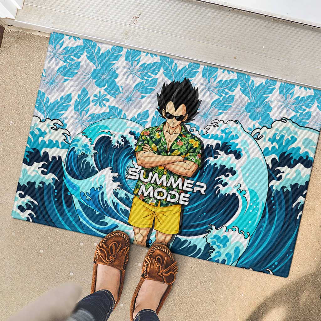 Vegeta Dragon Ball Summer Theme Rubber Doormat with Hawaiian Shirt Sunglasses Shenron and Ocean Wave Background - The Mazicc