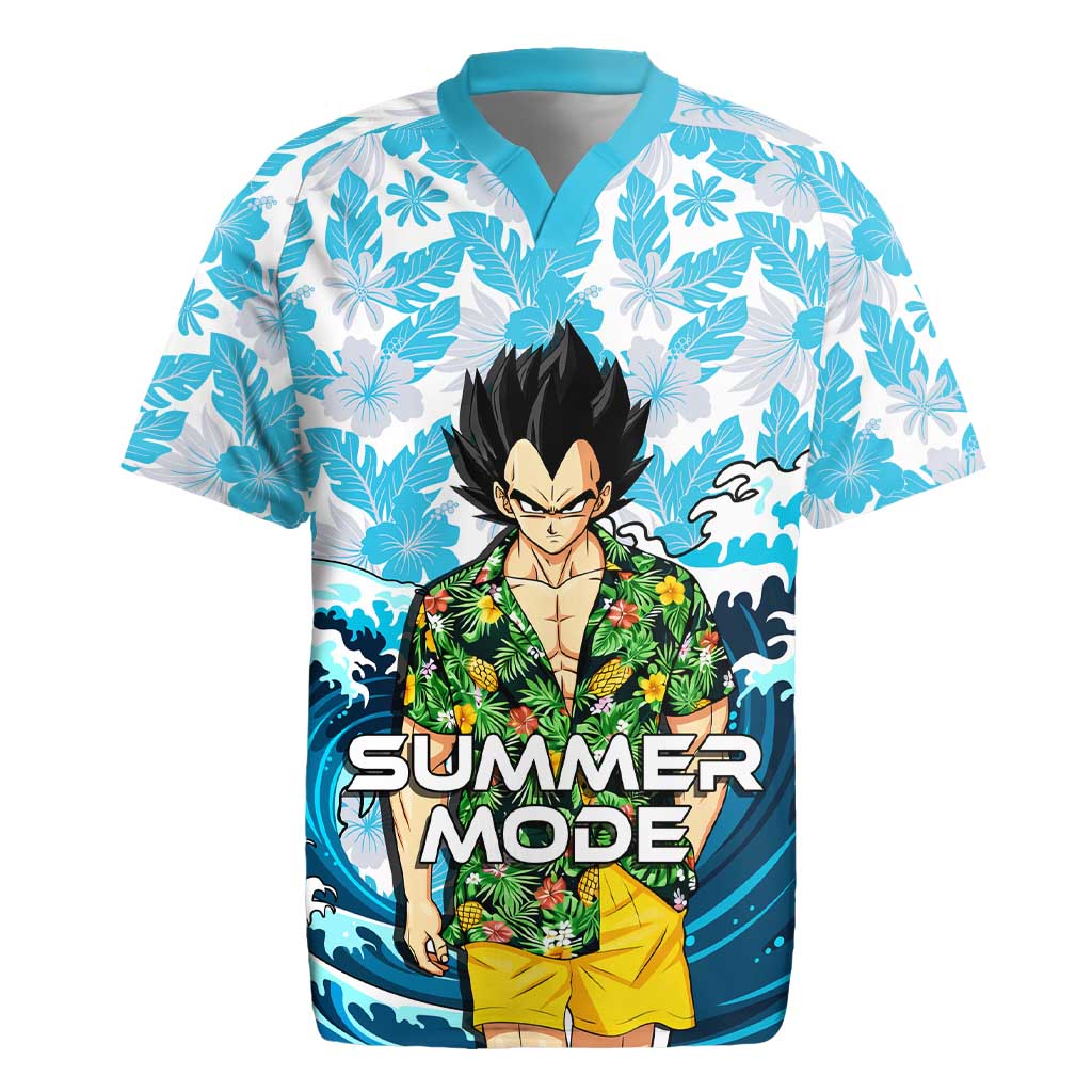 Vegeta Dragon Ball Summer Theme Rugby Jersey with Hawaiian Shirt Sunglasses Shenron and Ocean Wave Background - The Mazicc
