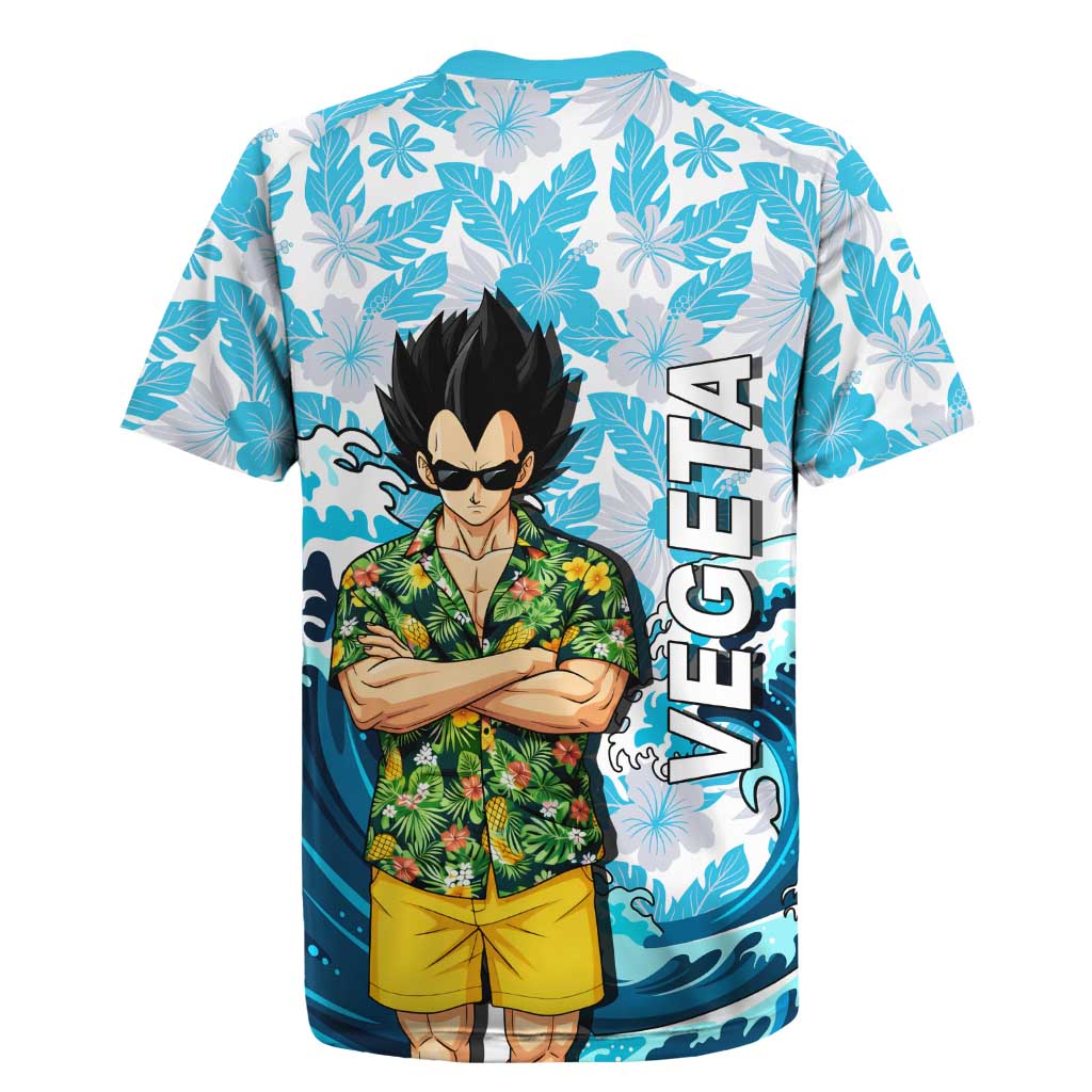 Vegeta Dragon Ball Summer Theme Rugby Jersey with Hawaiian Shirt Sunglasses Shenron and Ocean Wave Background - The Mazicc