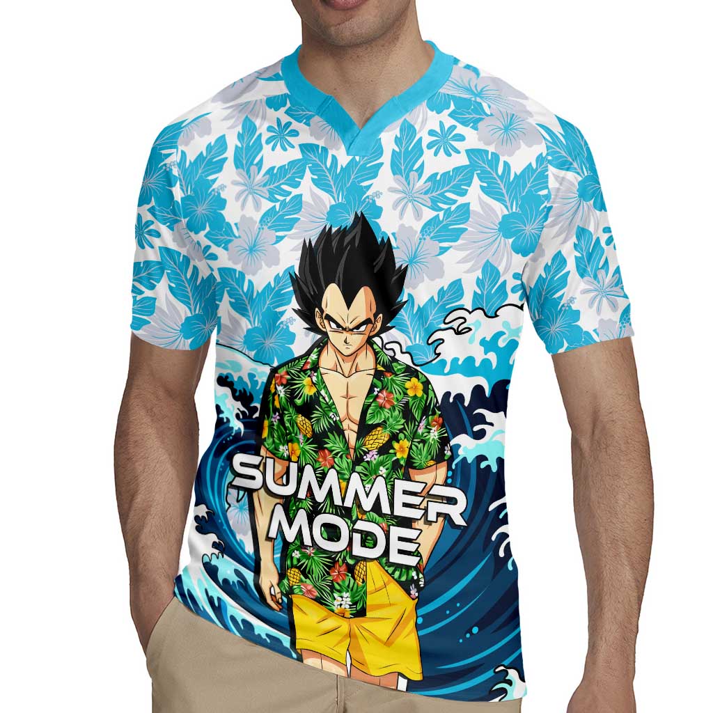 Vegeta Dragon Ball Summer Theme Rugby Jersey with Hawaiian Shirt Sunglasses Shenron and Ocean Wave Background - The Mazicc