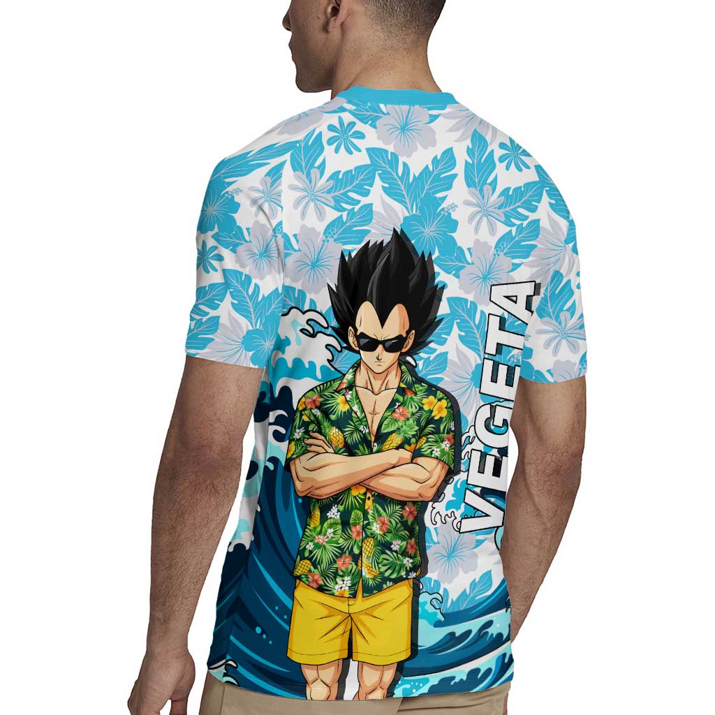 Vegeta Dragon Ball Summer Theme Rugby Jersey with Hawaiian Shirt Sunglasses Shenron and Ocean Wave Background - The Mazicc