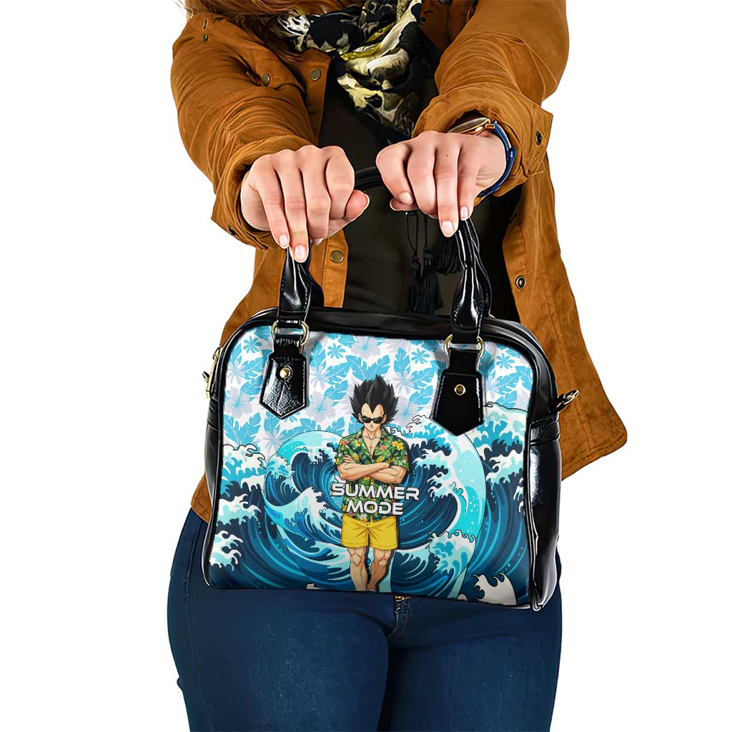 Vegeta Dragon Ball Summer Theme Shoulder Handbag with Hawaiian Shirt Sunglasses Shenron and Ocean Wave Background - The Mazicc