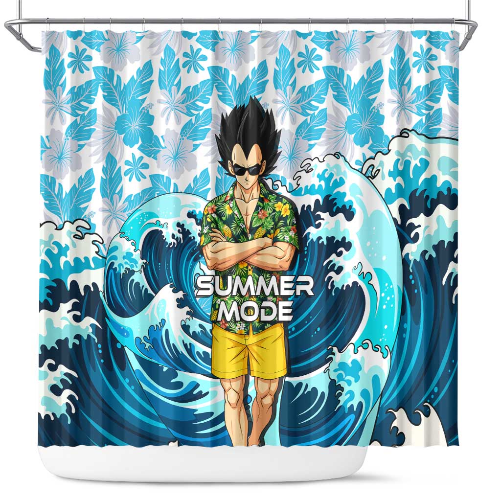 Vegeta Dragon Ball Summer Theme Shower Curtain with Hawaiian Shirt Sunglasses Shenron and Ocean Wave Background - The Mazicc