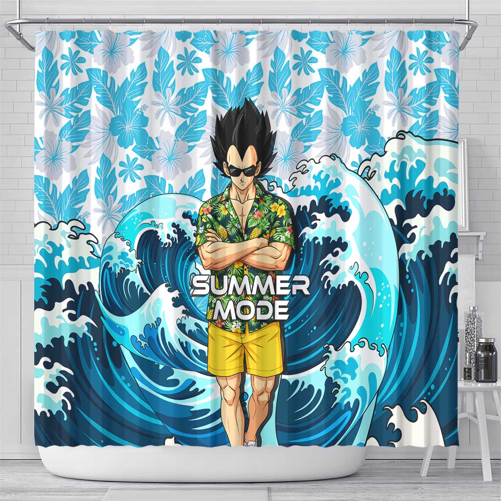 Vegeta Dragon Ball Summer Theme Shower Curtain with Hawaiian Shirt Sunglasses Shenron and Ocean Wave Background - The Mazicc