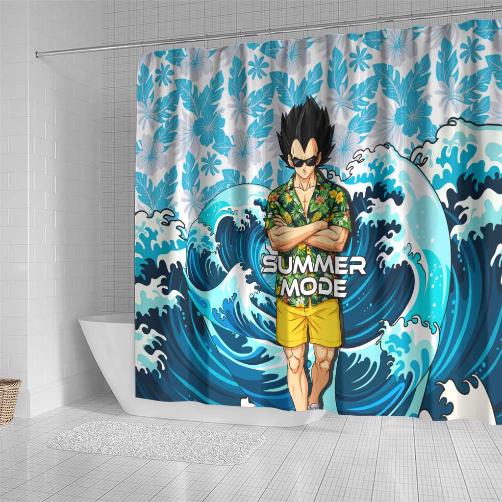 Vegeta Dragon Ball Summer Theme Shower Curtain with Hawaiian Shirt Sunglasses Shenron and Ocean Wave Background - The Mazicc