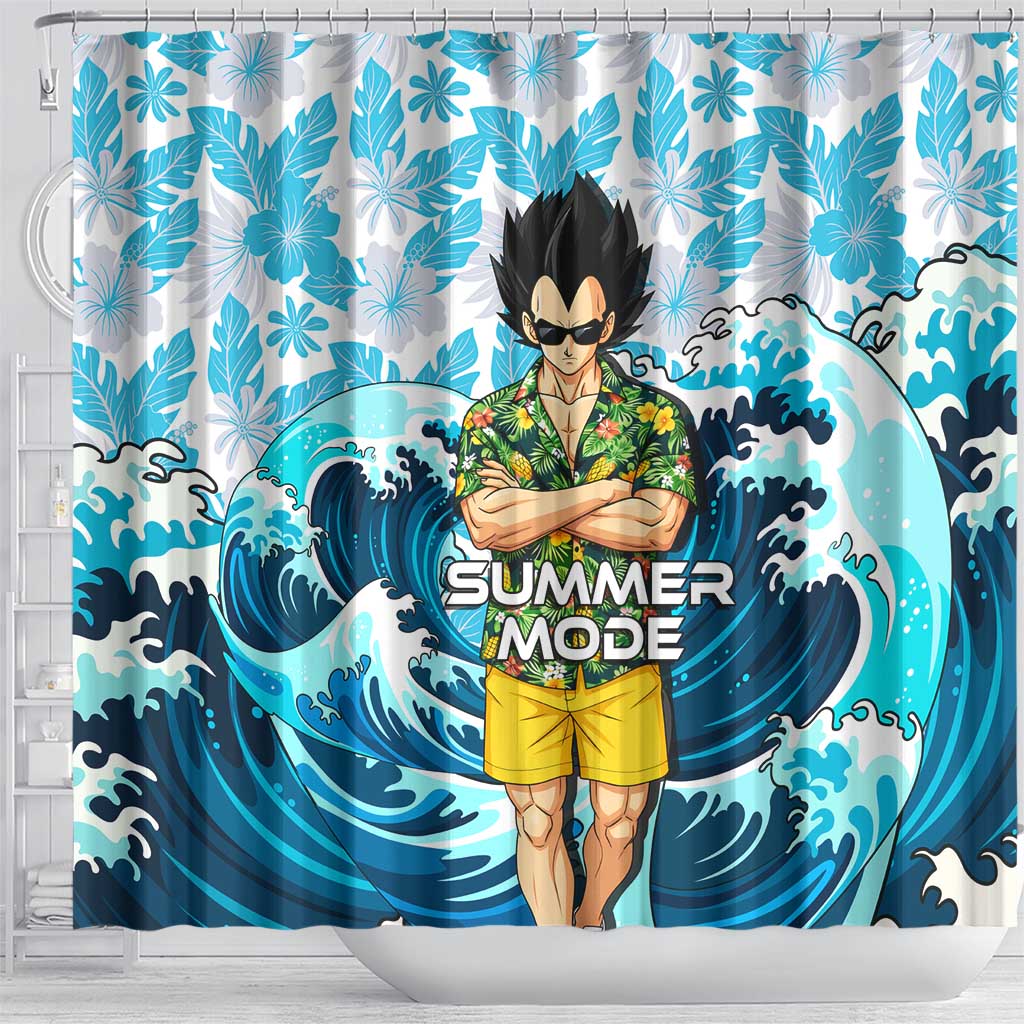 Vegeta Dragon Ball Summer Theme Shower Curtain with Hawaiian Shirt Sunglasses Shenron and Ocean Wave Background - The Mazicc