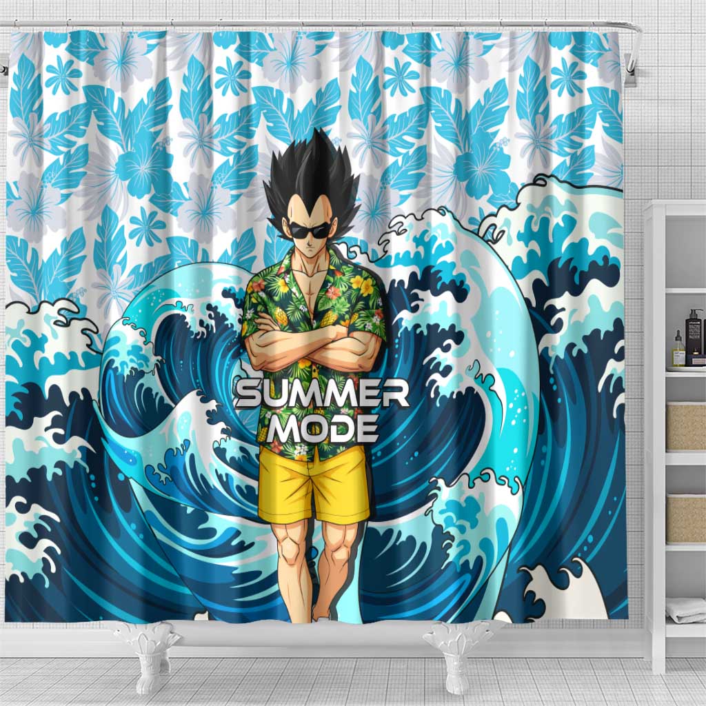 Vegeta Dragon Ball Summer Theme Shower Curtain with Hawaiian Shirt Sunglasses Shenron and Ocean Wave Background - The Mazicc