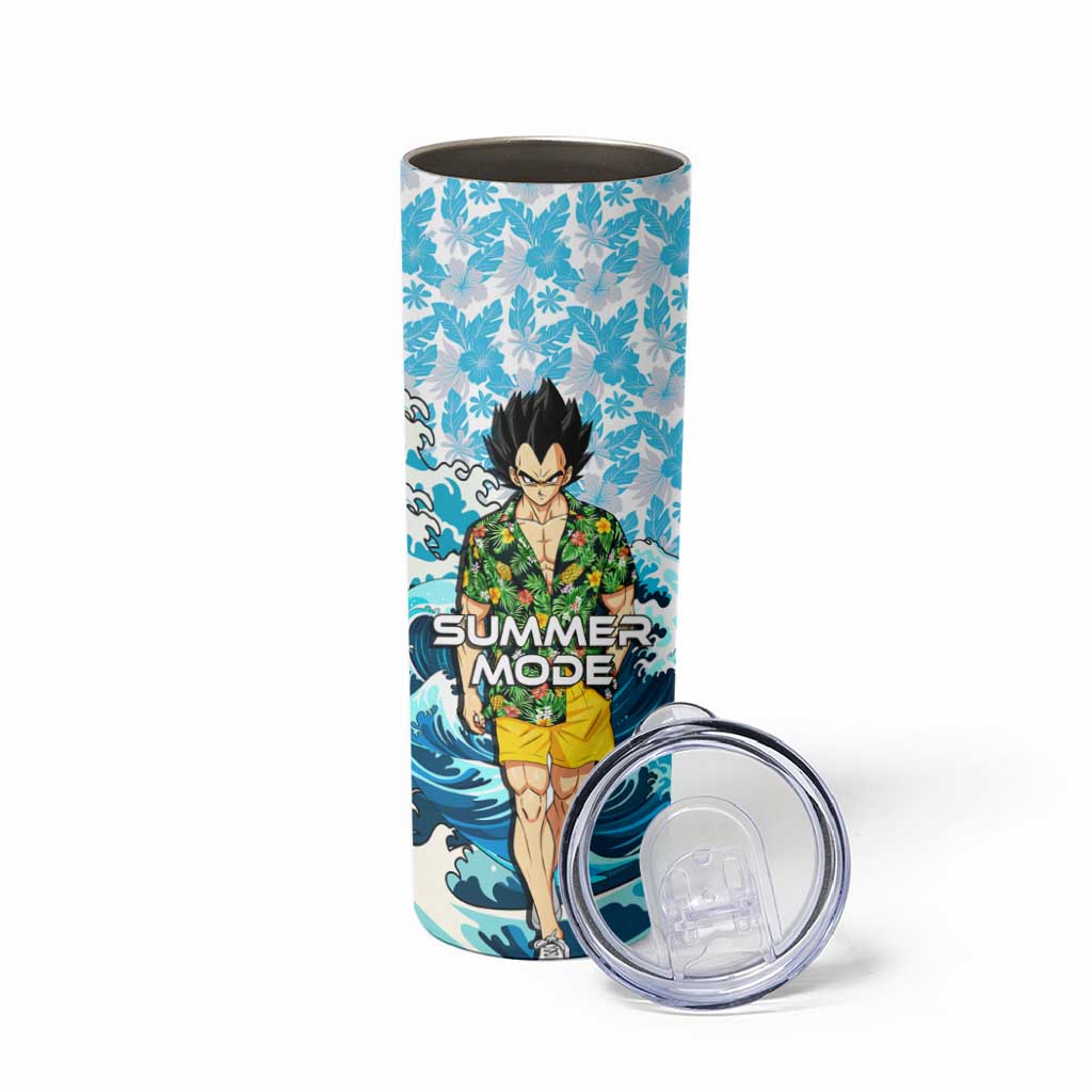 Vegeta Dragon Ball Summer Theme Skinny Tumbler with Hawaiian Shirt Sunglasses Shenron and Ocean Wave Background - The Mazicc