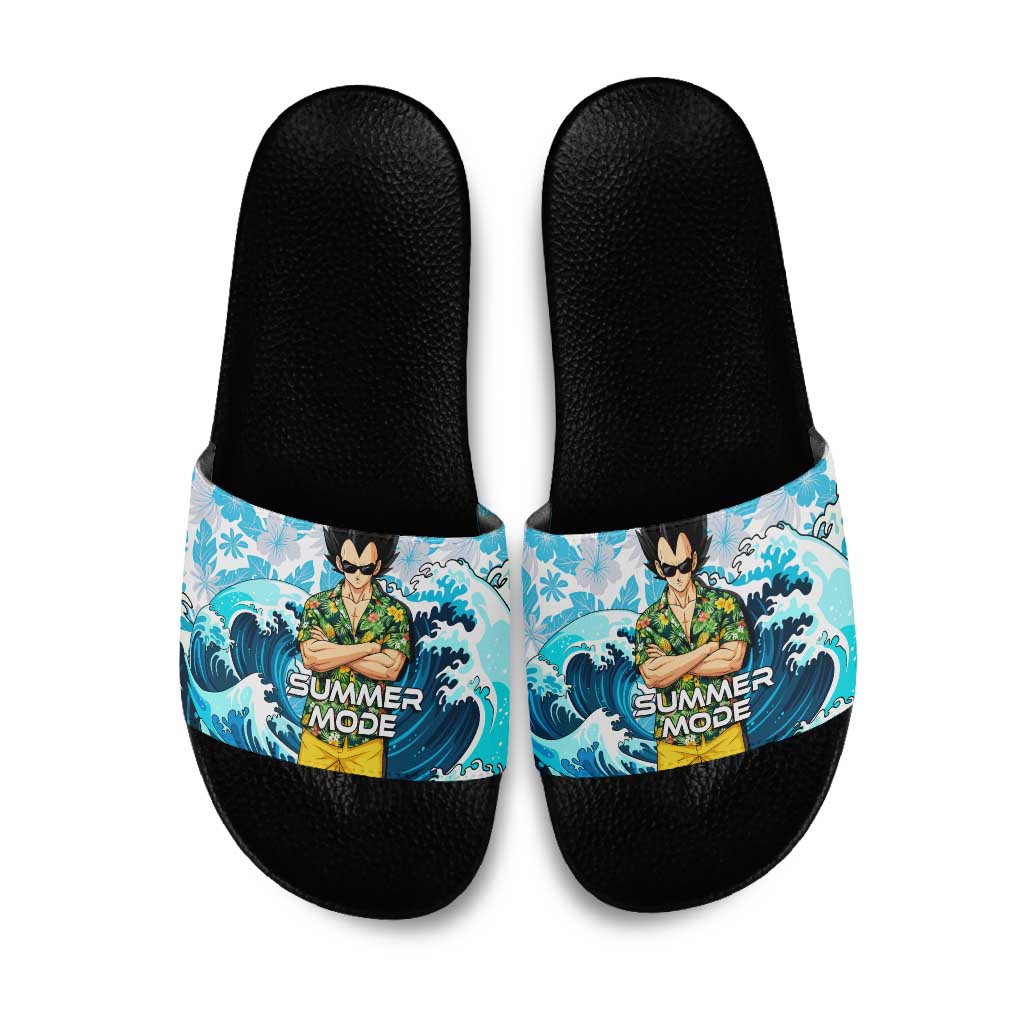 Vegeta Dragon Ball Summer Theme Slide Sandals with Hawaiian Shirt Sunglasses Shenron and Ocean Wave Background - The Mazicc