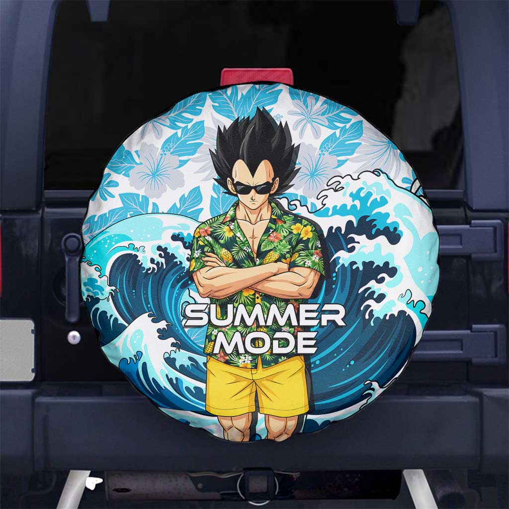 Vegeta Dragon Ball Summer Theme Spare Tire Cover with Hawaiian Shirt Sunglasses Shenron and Ocean Wave Background - The Mazicc
