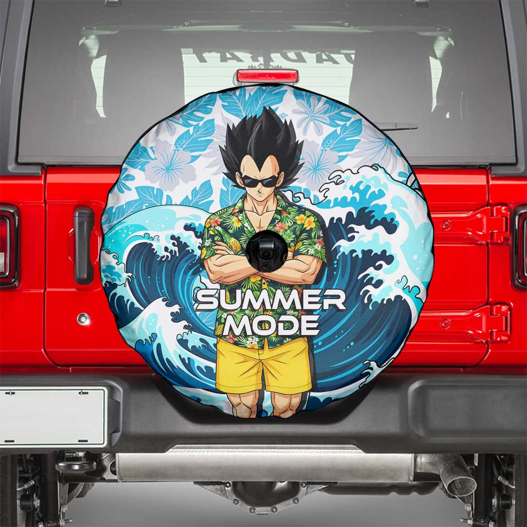 Vegeta Dragon Ball Summer Theme Spare Tire Cover with Hawaiian Shirt Sunglasses Shenron and Ocean Wave Background - The Mazicc