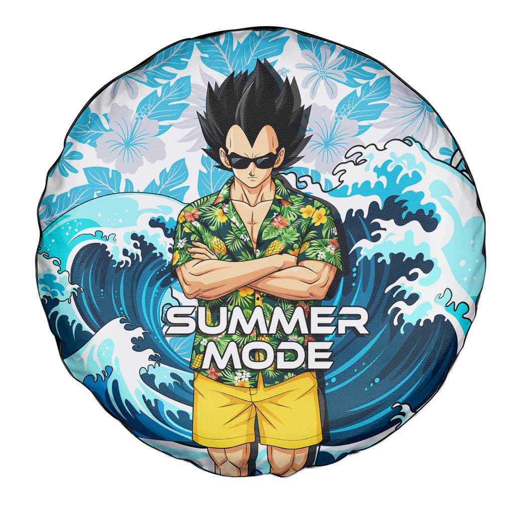 Vegeta Dragon Ball Summer Theme Spare Tire Cover with Hawaiian Shirt Sunglasses Shenron and Ocean Wave Background - The Mazicc