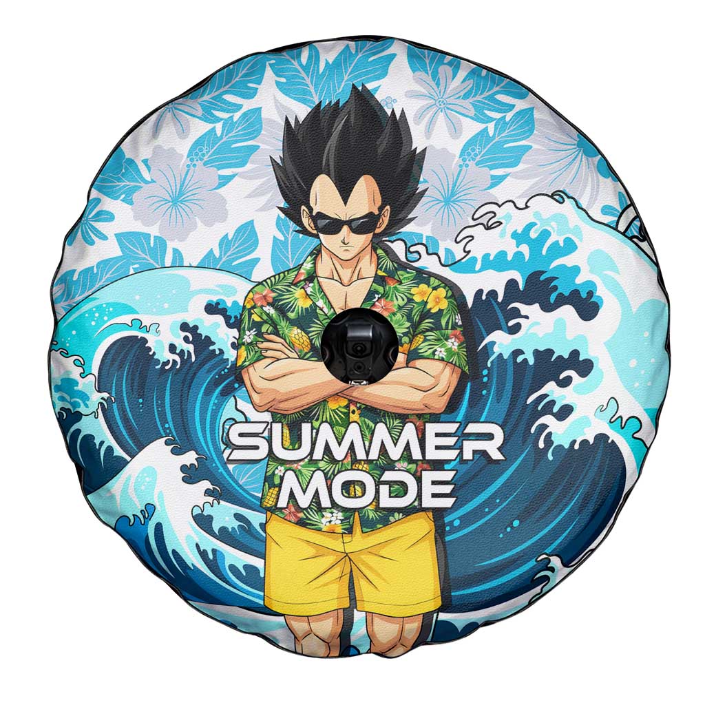 Vegeta Dragon Ball Summer Theme Spare Tire Cover with Hawaiian Shirt Sunglasses Shenron and Ocean Wave Background - The Mazicc