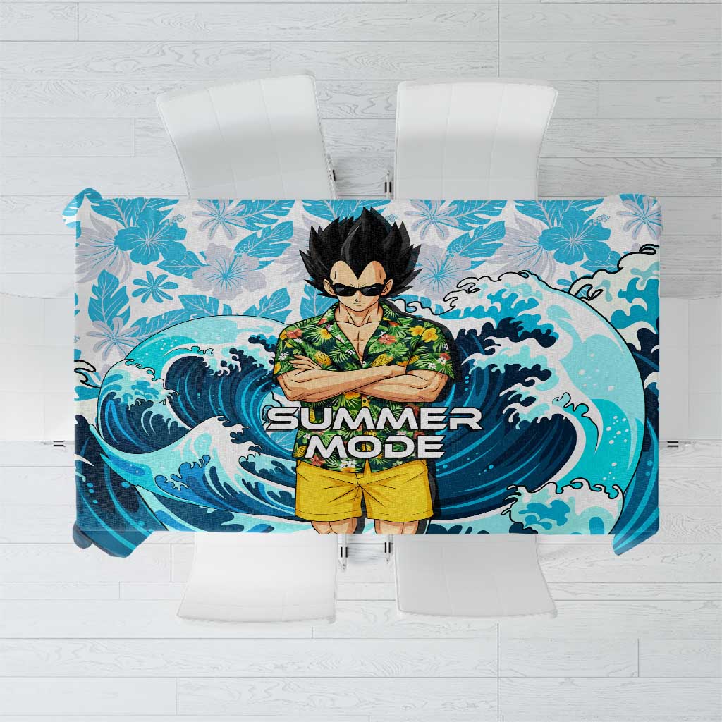 Vegeta Dragon Ball Summer Theme Tablecloth with Hawaiian Shirt Sunglasses Shenron and Ocean Wave Background - The Mazicc