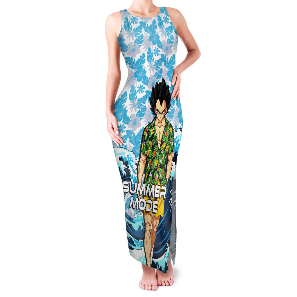 Vegeta Dragon Ball Summer Theme Tank Maxi Dress with Hawaiian Shirt Sunglasses Shenron and Ocean Wave Background - The Mazicc