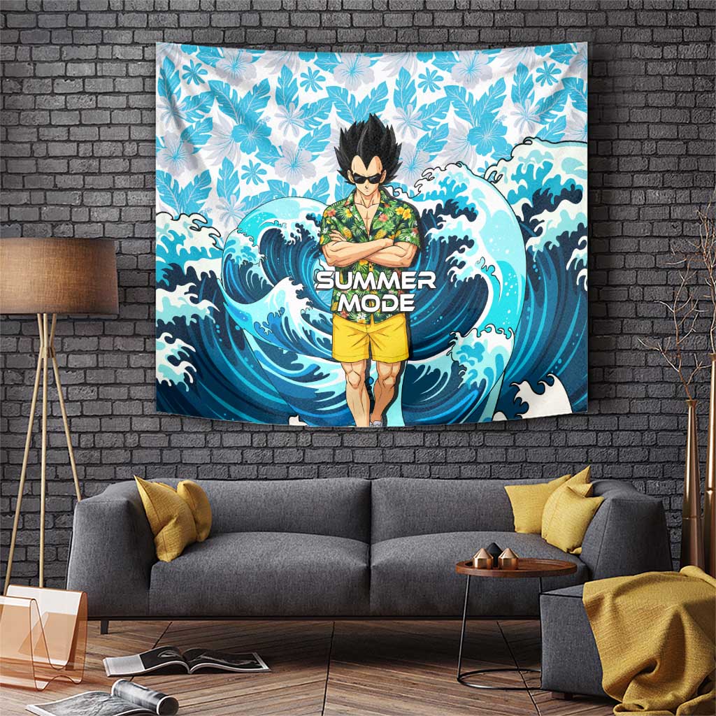 Vegeta Dragon Ball Summer Theme Tapestry with Hawaiian Shirt Sunglasses Shenron and Ocean Wave Background - The Mazicc
