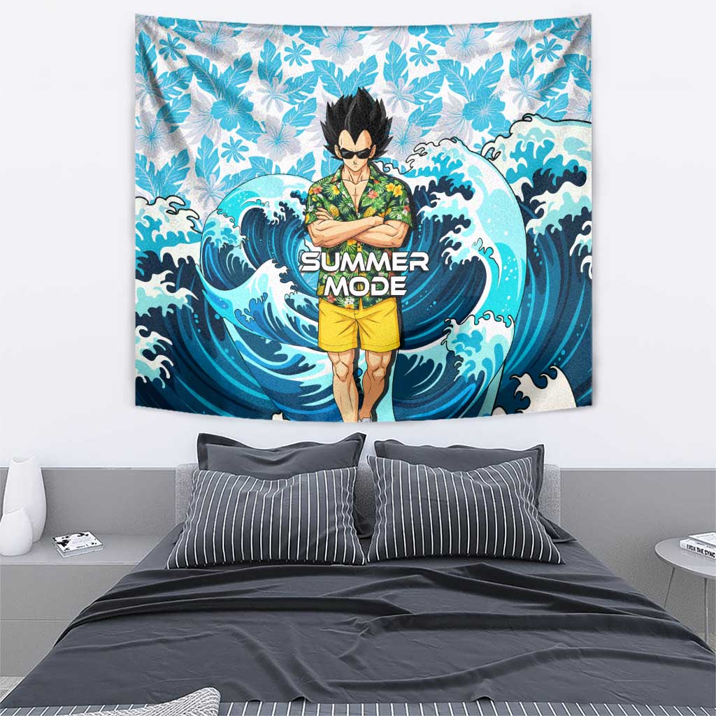 Vegeta Dragon Ball Summer Theme Tapestry with Hawaiian Shirt Sunglasses Shenron and Ocean Wave Background - The Mazicc