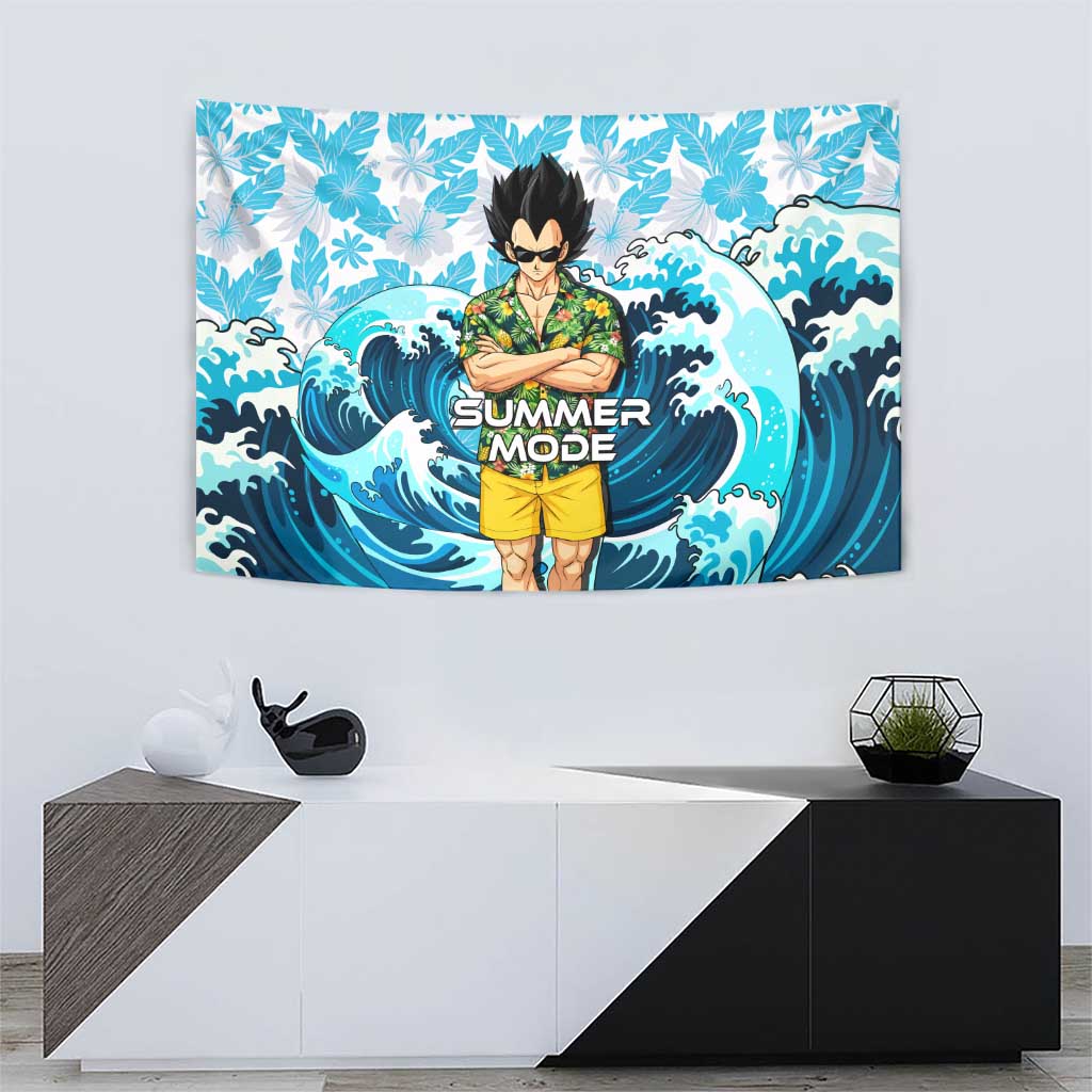 Vegeta Dragon Ball Summer Theme Tapestry with Hawaiian Shirt Sunglasses Shenron and Ocean Wave Background - The Mazicc