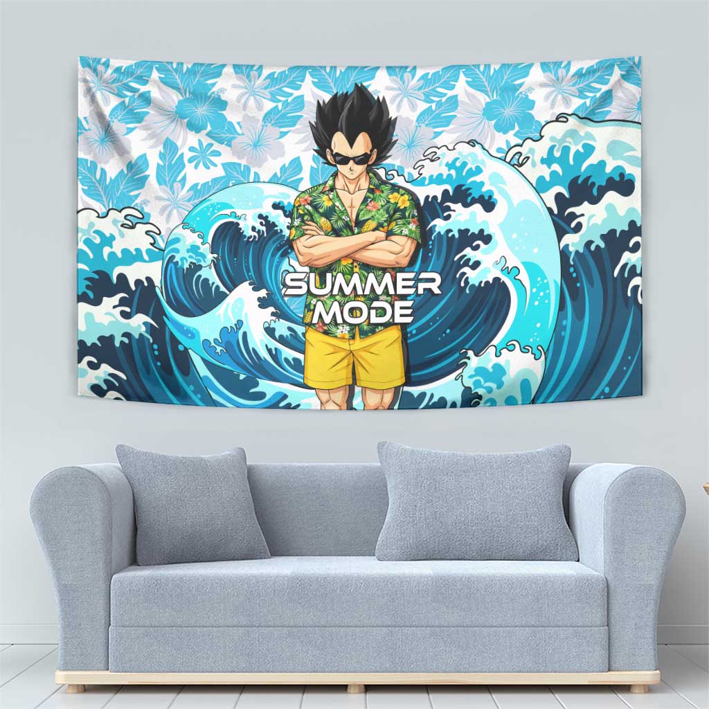 Vegeta Dragon Ball Summer Theme Tapestry with Hawaiian Shirt Sunglasses Shenron and Ocean Wave Background - The Mazicc