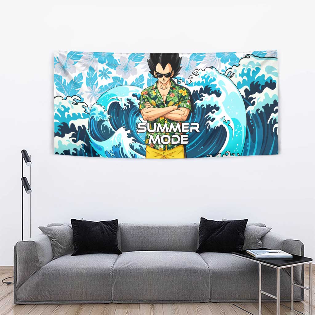 Vegeta Dragon Ball Summer Theme Tapestry with Hawaiian Shirt Sunglasses Shenron and Ocean Wave Background - The Mazicc