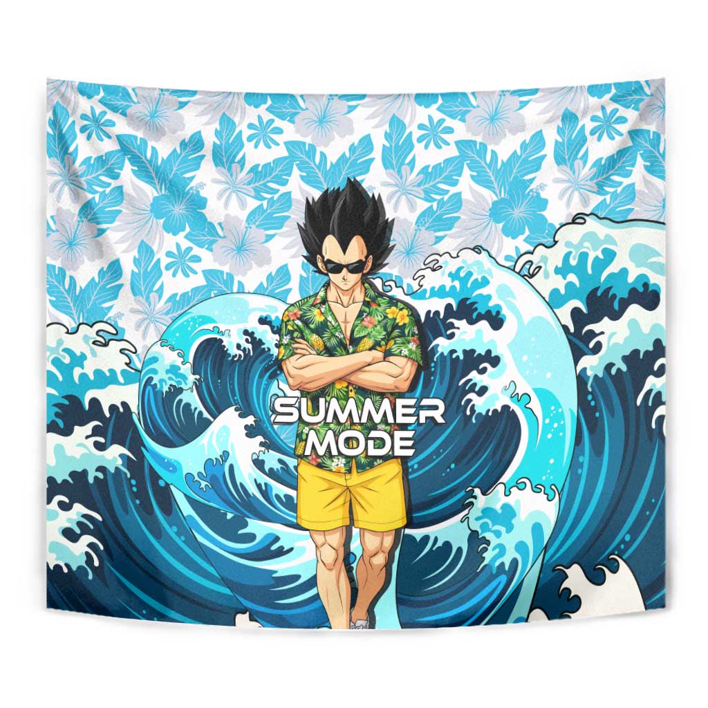 Vegeta Dragon Ball Summer Theme Tapestry with Hawaiian Shirt Sunglasses Shenron and Ocean Wave Background - The Mazicc