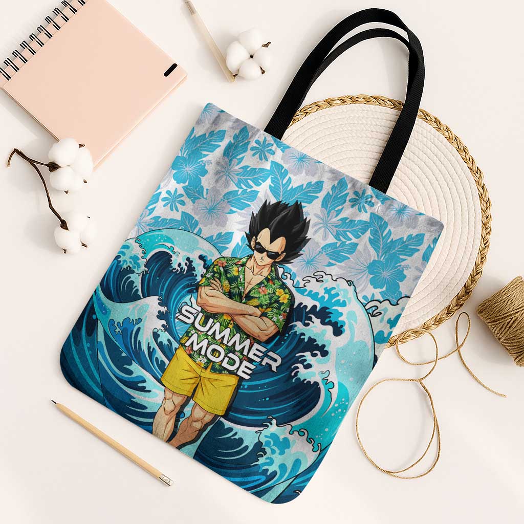 Vegeta Dragon Ball Summer Theme Tote Bag with Hawaiian Shirt Sunglasses Shenron and Ocean Wave Background - The Mazicc