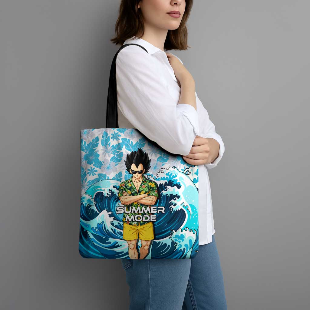 Vegeta Dragon Ball Summer Theme Tote Bag with Hawaiian Shirt Sunglasses Shenron and Ocean Wave Background - The Mazicc
