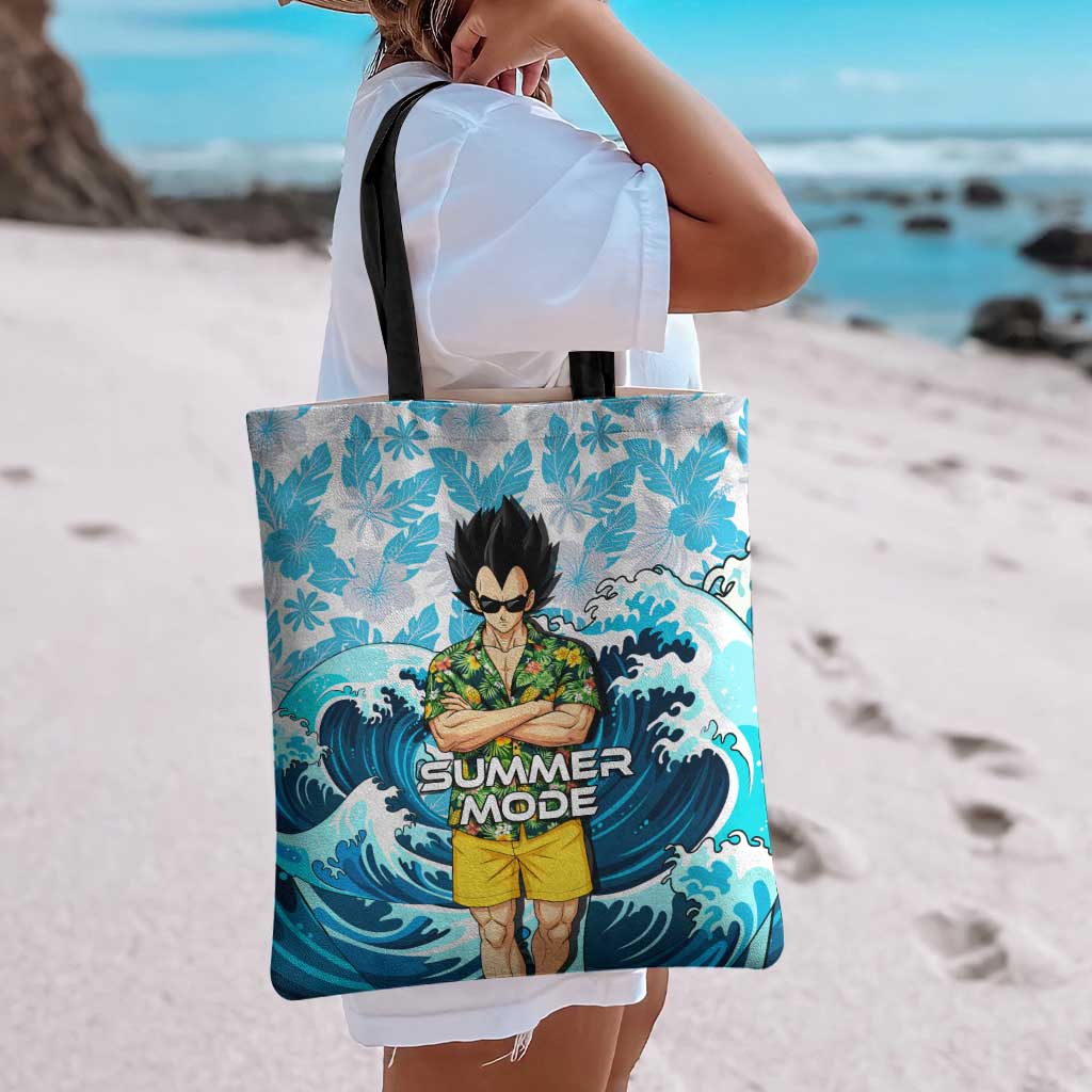Vegeta Dragon Ball Summer Theme Tote Bag with Hawaiian Shirt Sunglasses Shenron and Ocean Wave Background - The Mazicc