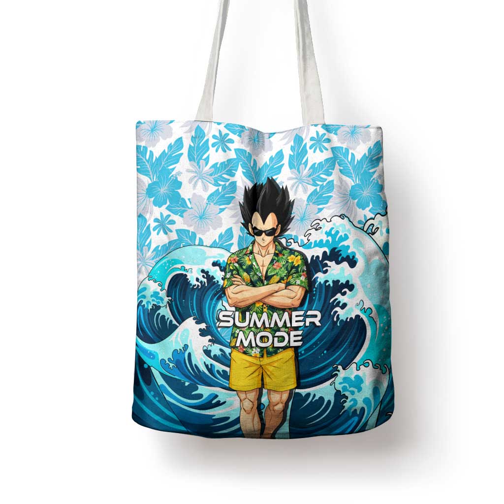 Vegeta Dragon Ball Summer Theme Tote Bag with Hawaiian Shirt Sunglasses Shenron and Ocean Wave Background - The Mazicc