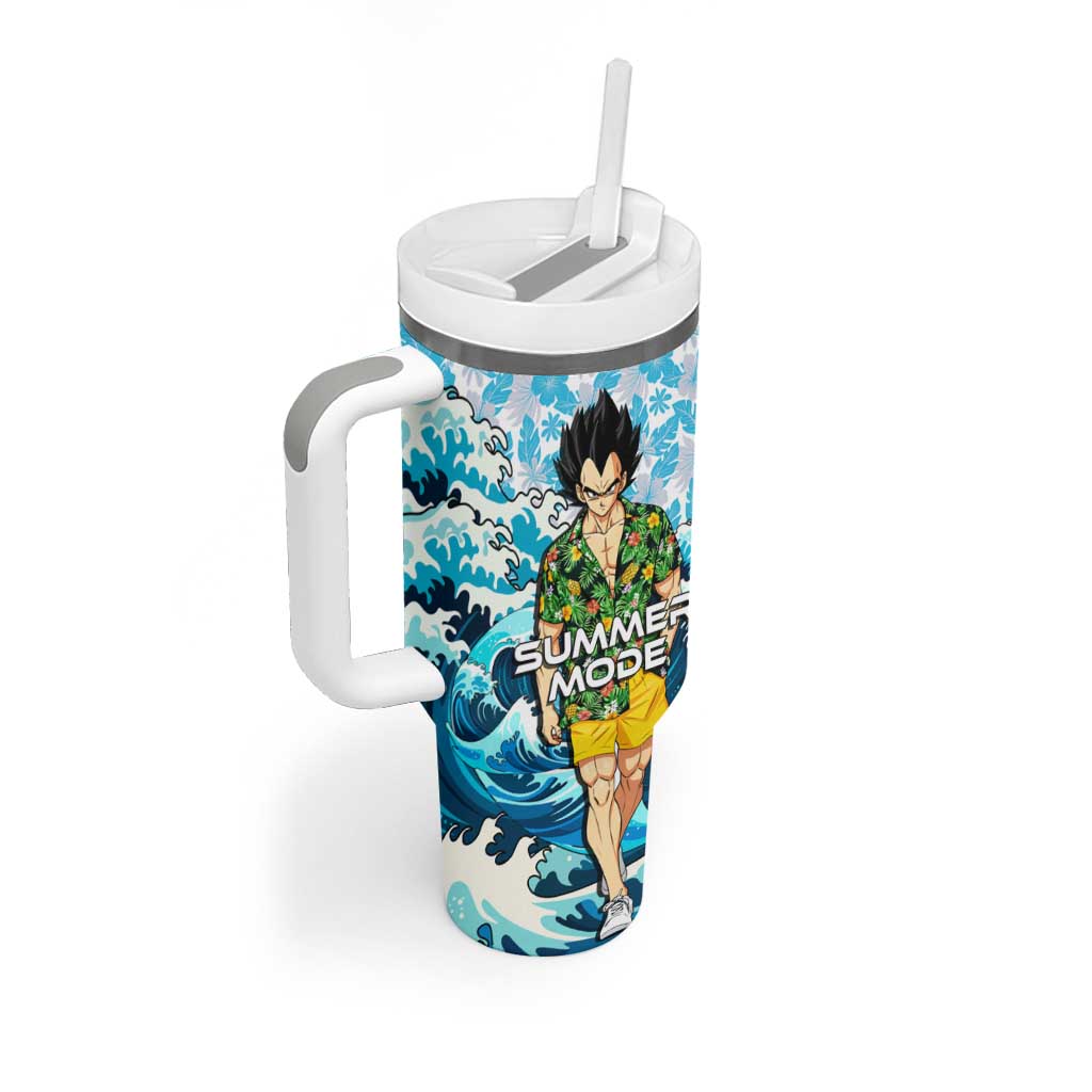 Vegeta Dragon Ball Summer Theme Tumbler With Handle with Hawaiian Shirt Sunglasses Shenron and Ocean Wave Background - The Mazicc