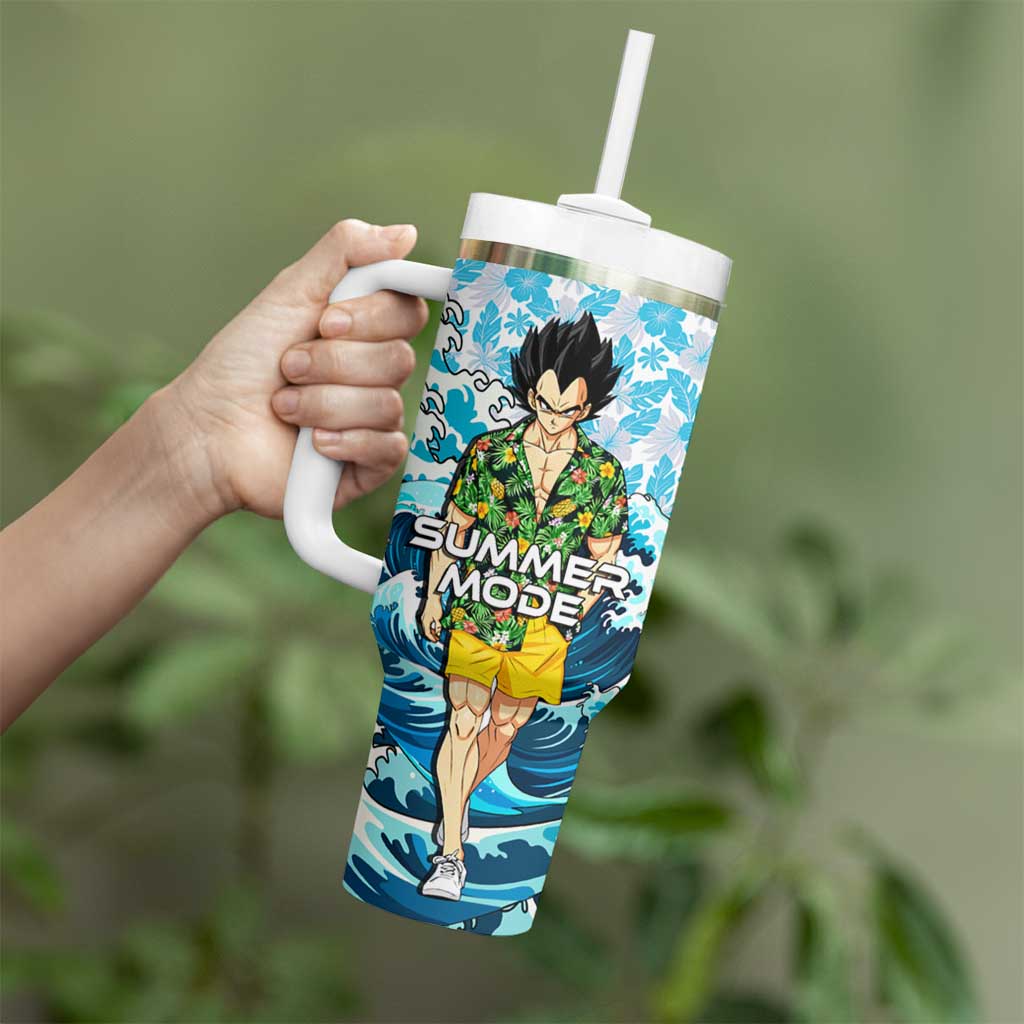 Vegeta Dragon Ball Summer Theme Tumbler With Handle with Hawaiian Shirt Sunglasses Shenron and Ocean Wave Background - The Mazicc