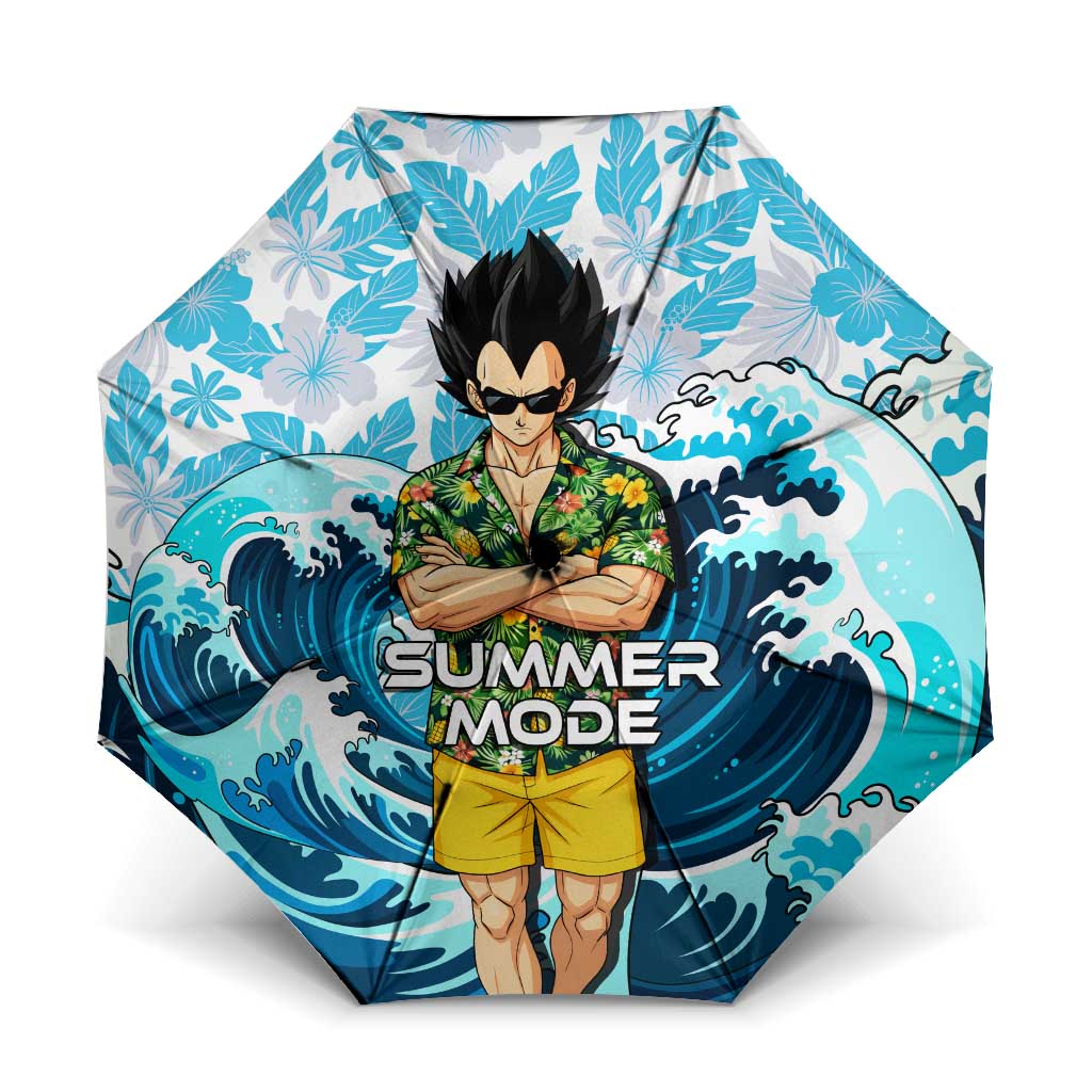 Vegeta Dragon Ball Summer Theme Umbrella with Hawaiian Shirt Sunglasses Shenron and Ocean Wave Background - The Mazicc