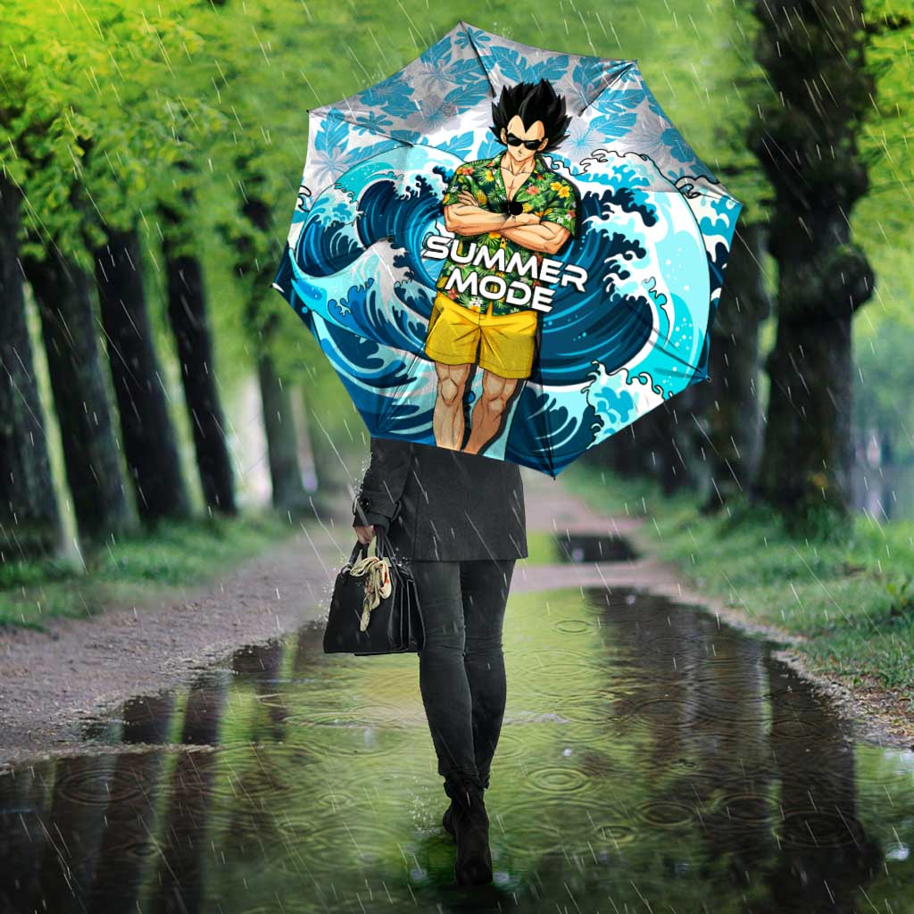 Vegeta Dragon Ball Summer Theme Umbrella with Hawaiian Shirt Sunglasses Shenron and Ocean Wave Background - The Mazicc