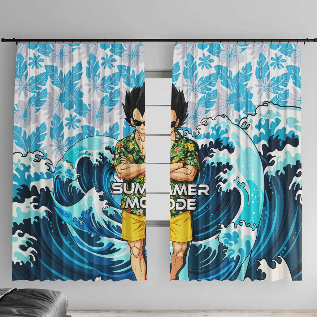 Vegeta Dragon Ball Summer Theme Window Curtain with Hawaiian Shirt Sunglasses Shenron and Ocean Wave Background - The Mazicc