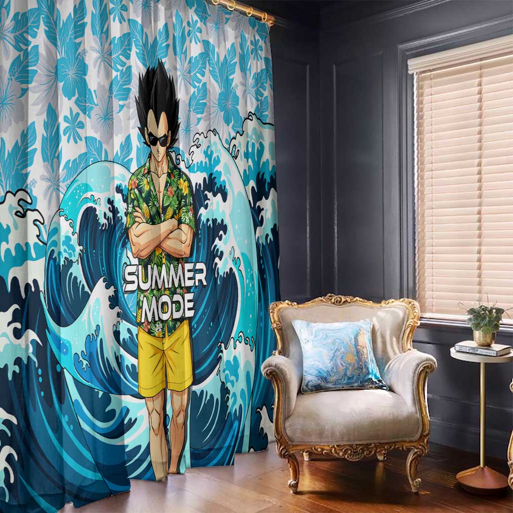 Vegeta Dragon Ball Summer Theme Window Curtain with Hawaiian Shirt Sunglasses Shenron and Ocean Wave Background - The Mazicc