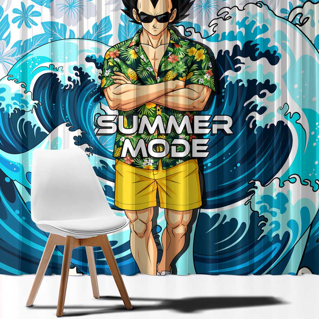 Vegeta Dragon Ball Summer Theme Window Curtain with Hawaiian Shirt Sunglasses Shenron and Ocean Wave Background - The Mazicc
