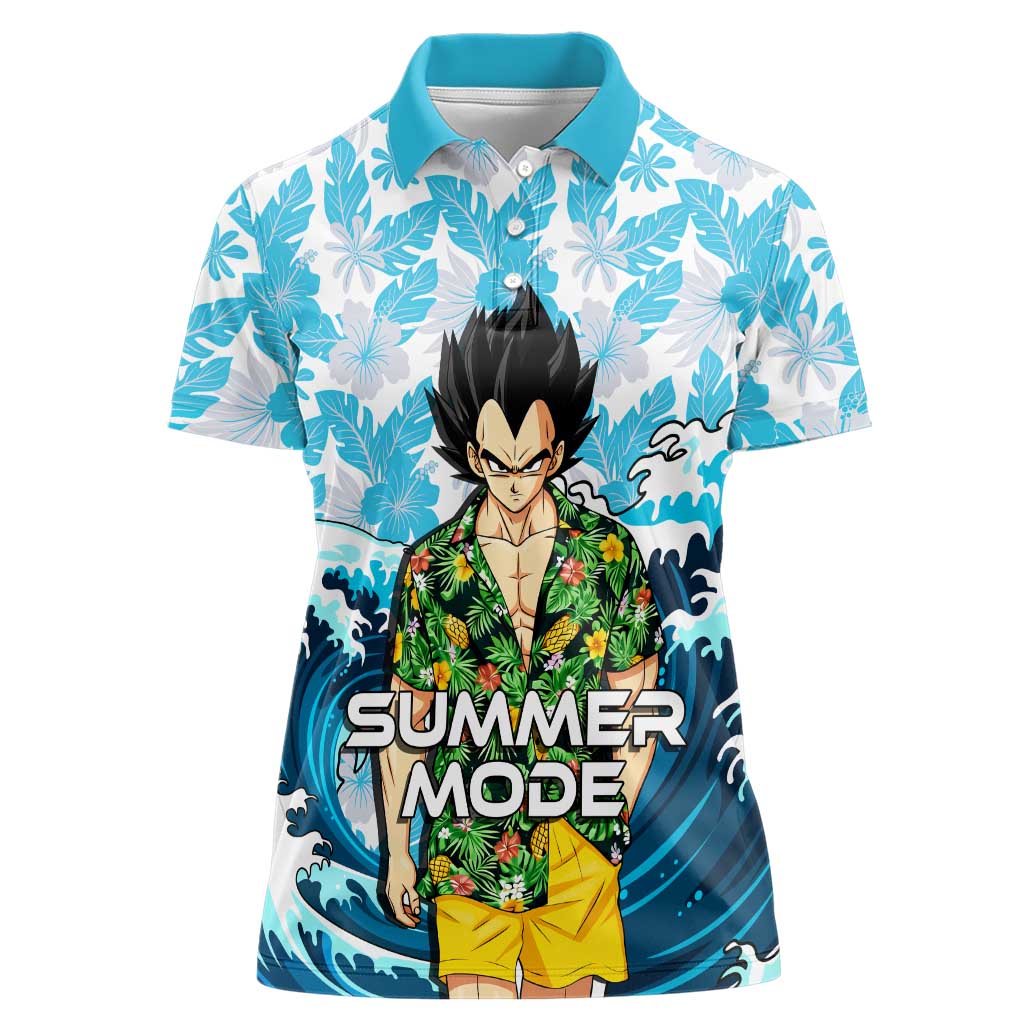 Vegeta Dragon Ball Summer Theme Women Polo Shirt with Hawaiian Shirt Sunglasses Shenron and Ocean Wave Background - The Mazicc