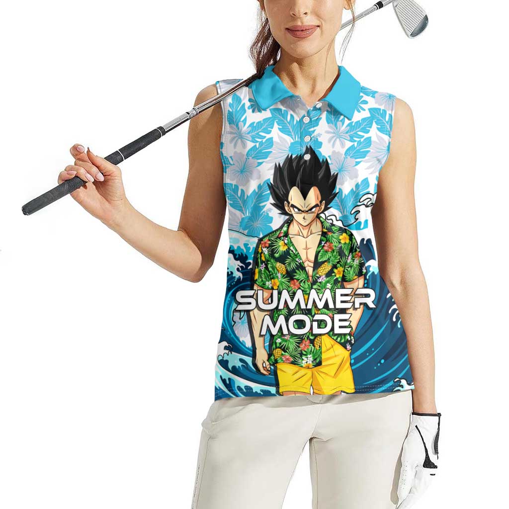 Vegeta Dragon Ball Summer Theme Women Sleeveless Polo Shirt with Hawaiian Shirt Sunglasses Shenron and Ocean Wave Background - The Mazicc