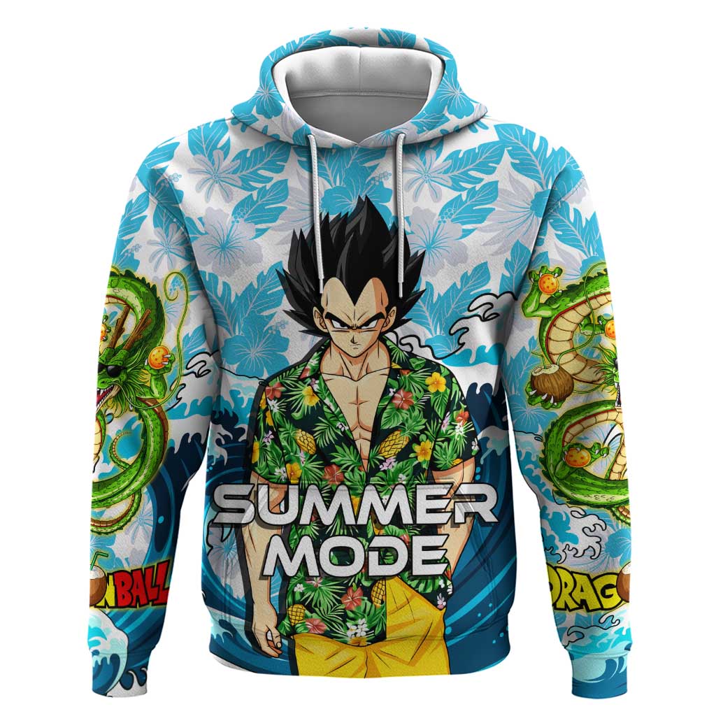 Vegeta Dragon Ball Summer Theme Zip Hoodie with Hawaiian Shirt Sunglasses Shenron and Ocean Wave Background - The Mazicc